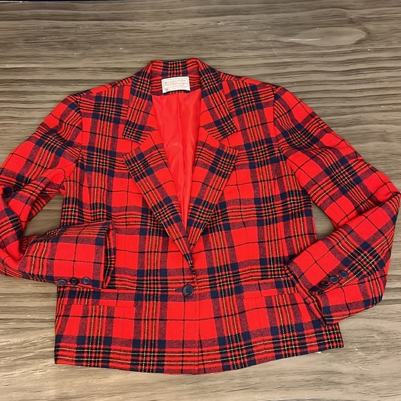 PENDLETON PETITES WOOL 1980’s PLAID RED LABEL BLAZER SIZE MEDIUM PETITE - Picture 6 of 16